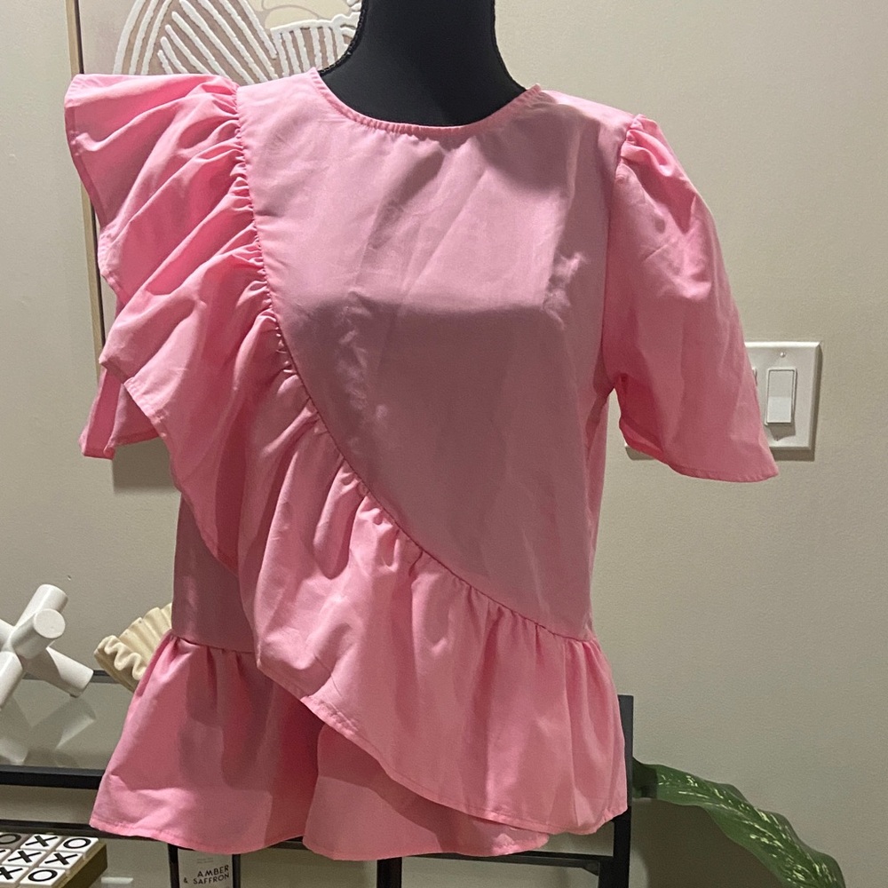 Elegant Pink Ruffled Blouse